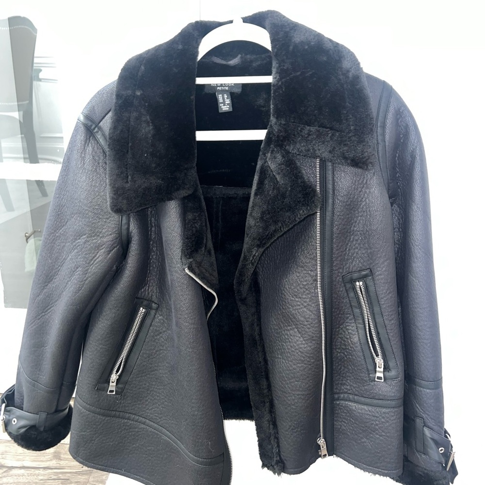 ASOS brand moto jacket; petite size 6 - faux fur lined - never worn